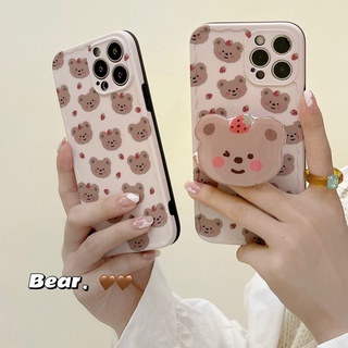 เคสไอโฟน] กันฝุ่นกันกระแทก หมี สตรอเบอร์รี่ น่ารัก เคสกริ๊บต๊อก Apple11 12mini 13Pro เคสมือถือ TPUนุ่มนิ่ม iPhone XR XSMax 7 8plus