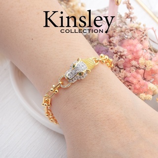 สร้อยข้อมือหัวเสือ สีทอง24k เพชรCZ สร้อยข้อมือแฟชั่น ดารา พร้อมส่ง