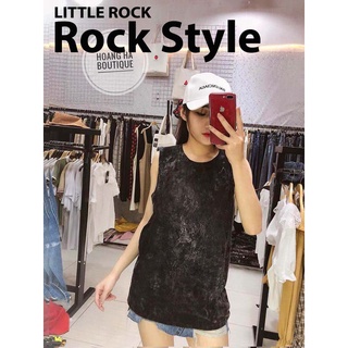 เสื้อยืดแขนกุด little rock ผ้าฝอก สีดำ ใส่ได้ทั้ง หญิง ชาย เด็ก ผู้ใหญ่ Unisex ใส่เป็น Over size ได้