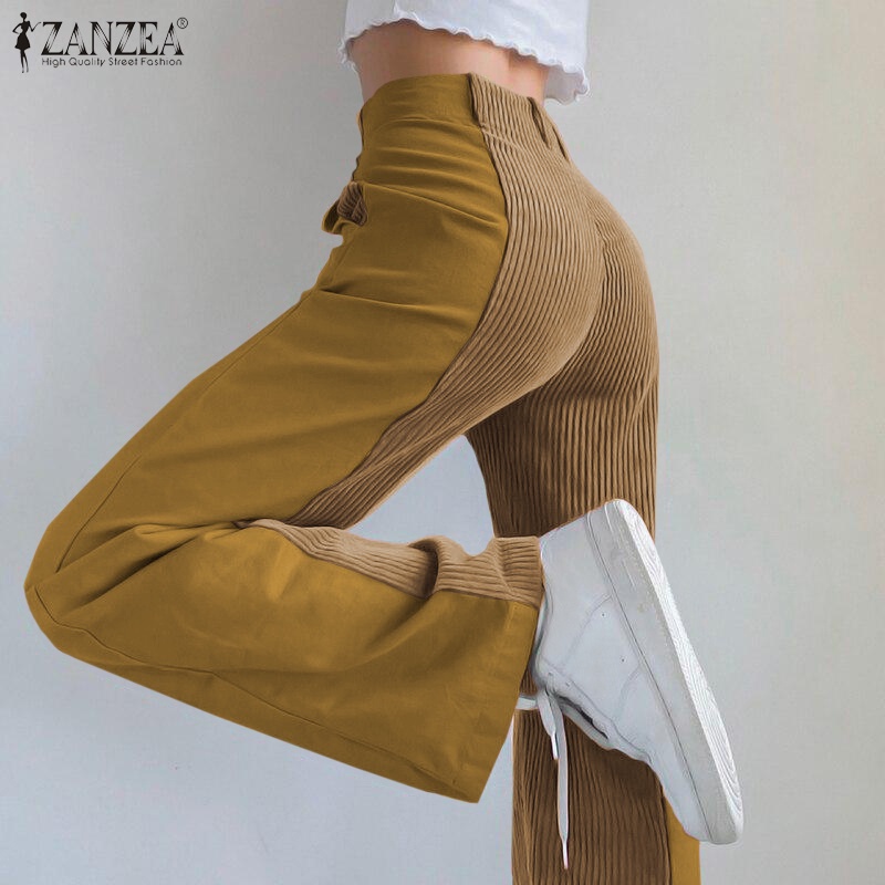 Zanzea กางเกงขายาวลําลองแฟชั่นสําหรับสตรีขากว้างสีพื้นทรงหลวมสีพื้น #8