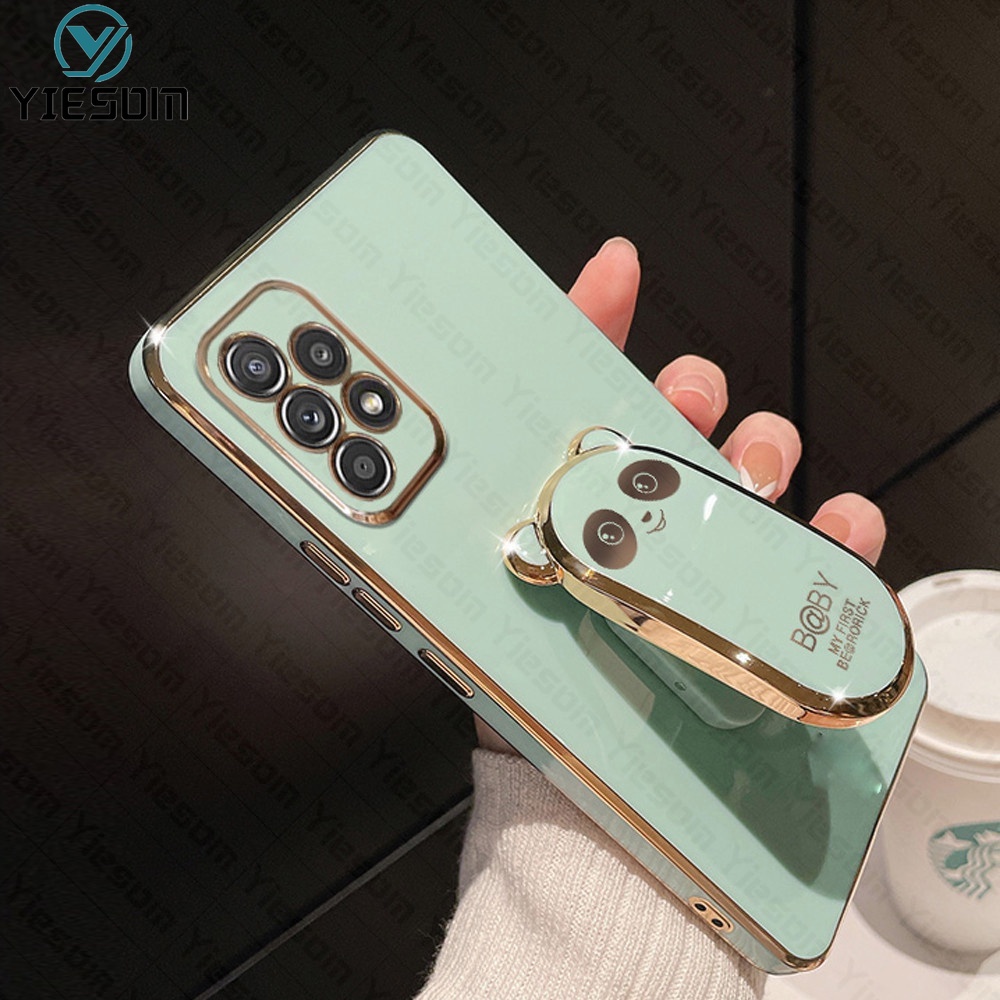 เคสโทรศัพท์มือถือ ซิลิโคนนิ่ม ทรงสี่เหลี่ยม ลายการ์ตูนหมีน่ารัก พร้อมขาตั้งพับได้ สําหรับ Samsung Galaxy A13 4G A23 A33 A53 A73 5G - รูปที่ 4