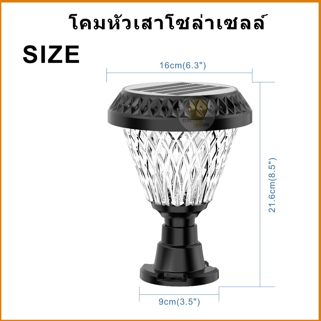โคมหัวเสาโซล่าเซลล์ โคมไฟหัวเสา ไฟLED Solar light LED รูปที่ 3