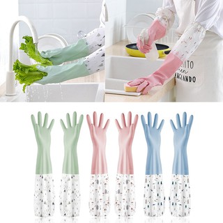ถุงมือยาง ถุงมือล้างจานทำความสะอาดบ้าน Long Sleeve Wash Dishes Household Cleaning Gloves สต๊อกไทยส่งเร็ว