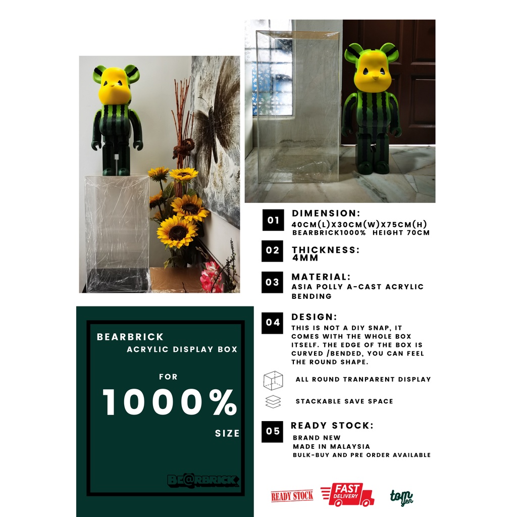 Bearbrick Be@rbrick Arylic Box 4MM 1000% ผลิตจากเอเชีย Polly A-Cast อะคริลิคดัด // A++ คุณภาพดี