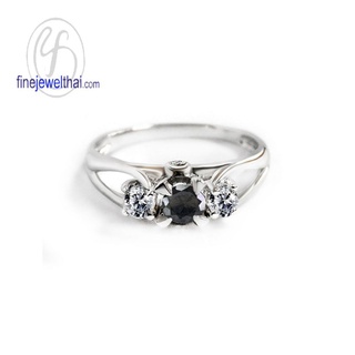 Finejewelthai-แหวนนิล-แหวนเพชรCZ-นิลแท้-แหวนเงินแท้-แหวนพลอยแท้-Black-Spinel-Silver-Ring-R1224on (เลือกสีตัวเรือนได้)