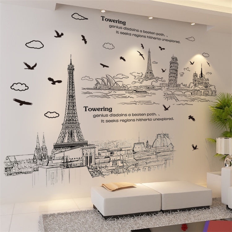 มะนาว Creative Creative Simple City Silhouette ห้องนั่งเล่นห้องนอนโซฟาสติ๊กเกอร์ติดผนังวอลล์เปเปอร์Waistline ตกแต่งเท้าสติกเกอร์กันน้ํา