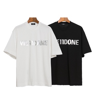 [S-5XL]เสื้อยืดแขนสั้น ผ้าฝ้าย ทรงหลวม พิมพ์ลายตัวอักษร WELLDONE สีเงิน ขนาดใหญ่ สําหรับผู้ชาย และผู้หญิง