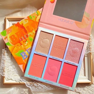 บลัชออน+ปัดแก้ม+ไฮไลท์ HUDAVIOJI BELLINI 6 COLOR BLUSHER&amp;HIGHLIGHTER PALETTE