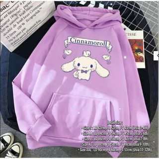 เสื้อกันหนาว มีฮู้ด ลาย Cinnamorol And lucky bear สําหรับเด็กผู้หญิง อายุ 3-4 ปี 5-6 ปี 7-8 ปี 9-10 ปี -11-12 ปี