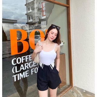 กางเกงขาสั้นเอวสูงแต่งขอบเอวสวยเก๋