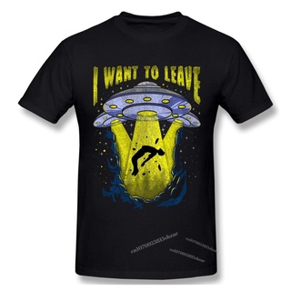 เสื้อยืดแขนสั้น ผ้าฝ้าย พิมพ์ลาย I Want To Leave Funny UFO Alien Spaceship Pun แฟชั่นฤดูร้อน สําหรับผู้ชาย และผู้หญิงS-5