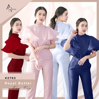 ARINDA Royal Butter Top 2703 : เสื้อคอตั้ง แต่งแขนระบายผ้าออแกนดี้