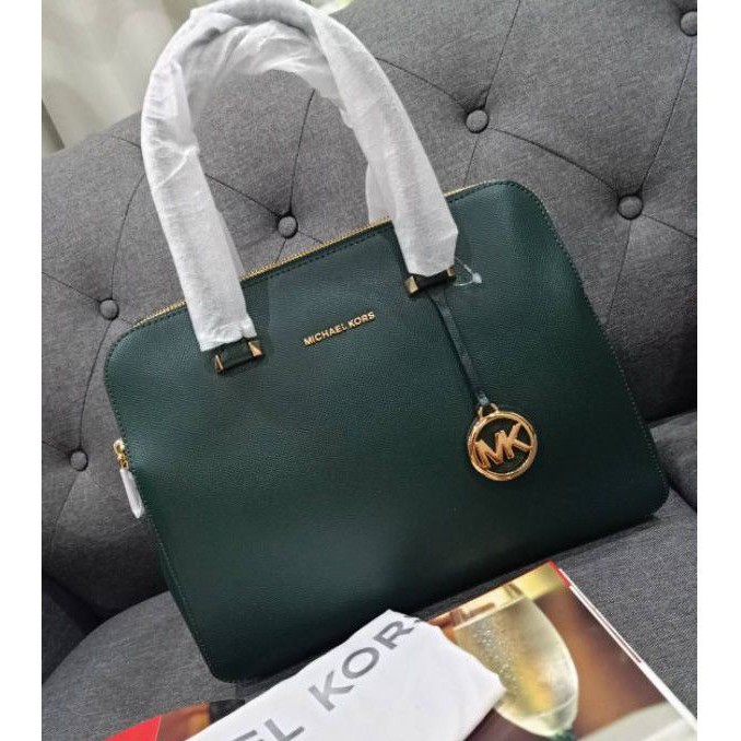 🎀 (สด-ผ่อน) กระเป๋าสะพาย MK สีเขียว Olive 30S9G09S6L Michael Kors Houston Medium Crossgrain Leather Satchel