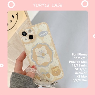 [พร้อมส่ง] เคสโทรศัพท์มือถือ ลายดอกทิวลิป หมี ตาราง พร้อมสายคล้อง สําหรับ Apple iPhone 14 13 12 11 PROMAX XS XR XSMAX SE2020 6 7 8PLUS MINI