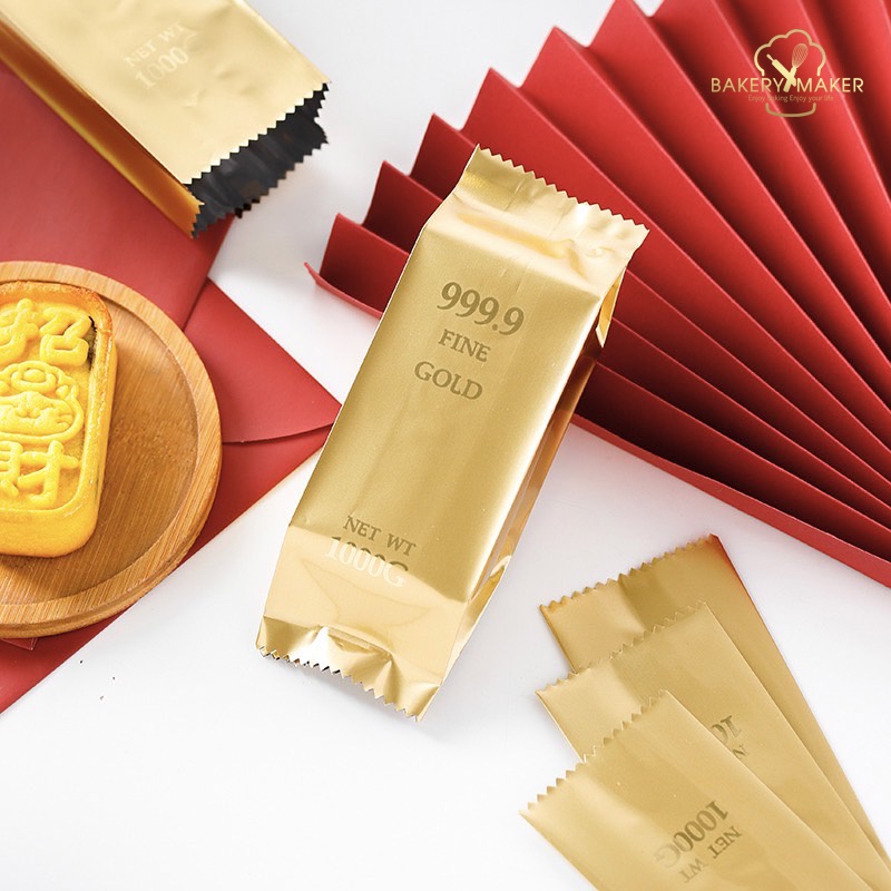 ถุงซีลสีทองทึบ ทองแท่ง แพ็คละ 50 ใบ / ถุงคุ้กกี้สบปะรด CNY ตรุษจีน ถุงคุกกี้สับปะรด ซองคุ้กกี้สับปะรด ถุงทอง