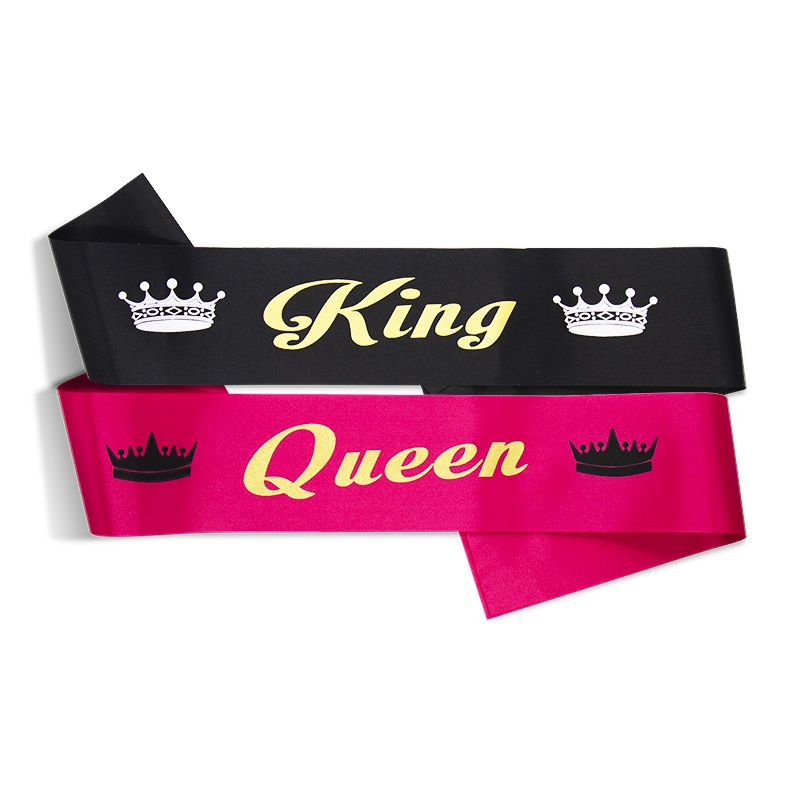 สายสะพาย ผ้าซาติน ลาย King & Queen สําหรับตกแต่งปาร์ตี้
