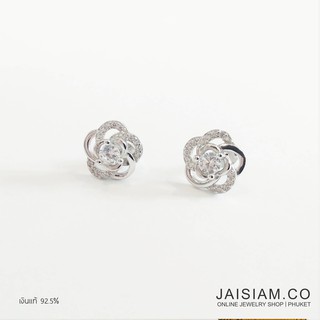 JaiSiamJewelry ต่างหูเงินแท้ 925 ดอกไม้ ประดับเพชร cz รุ่น WSE-5