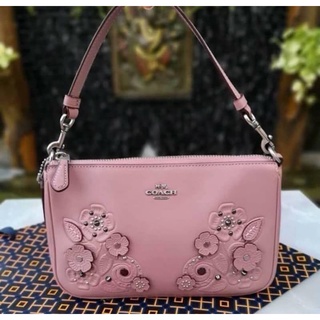 🎀 (สด-ผ่อน) ส่งฟรี กระเป๋า สีชมพูแต่งดอกไม้ F12048  NOLITA WRISTLET 22 WITH TEA ROSE AND TOOLING