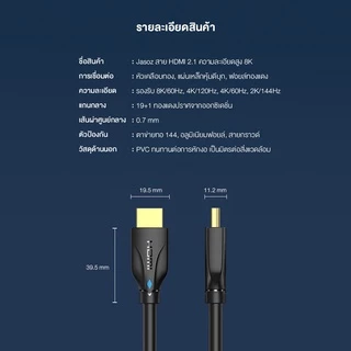 Jasoz สาย HDMI 0.5m-20m hdmi 2.1 Cable 8K/60Hz 4K/120Hz 48Gbps support HDR VRR