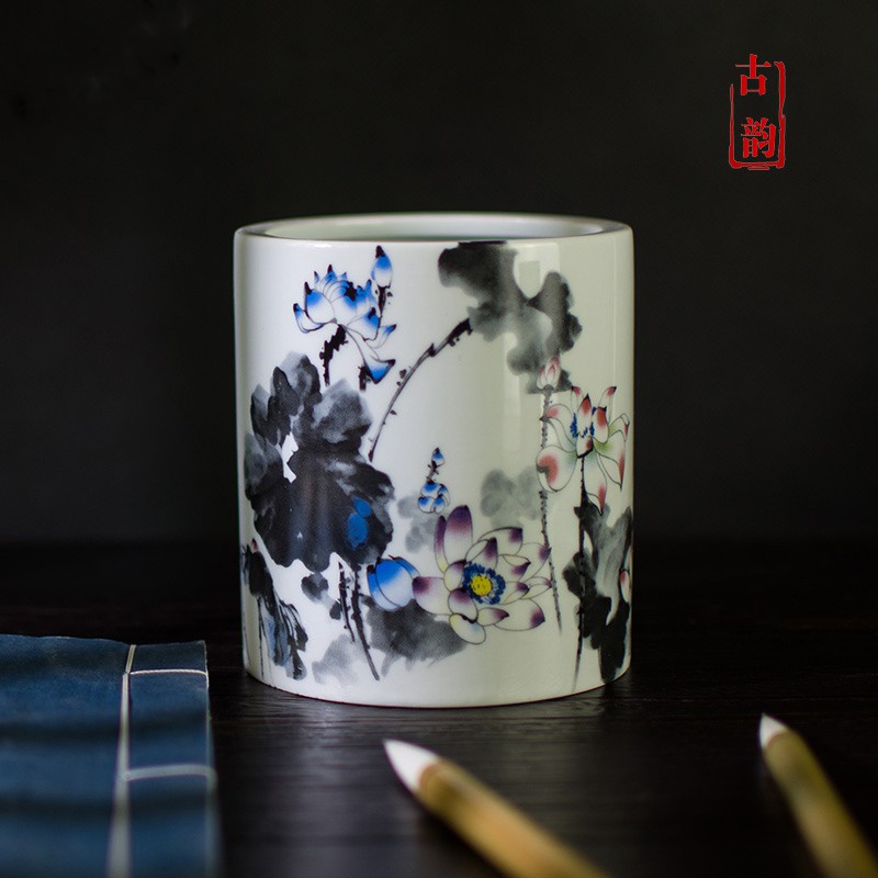 Jingdezhen Ceramic Pen Holder Retro Creative Ink Brush Holder Insert
