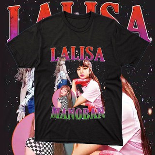 Lalisa MANOBAN BEST SELLER VINTAGE เสื้อยืดลําลอง สําหรับผู้ชาย แขนสั้น สีดํา