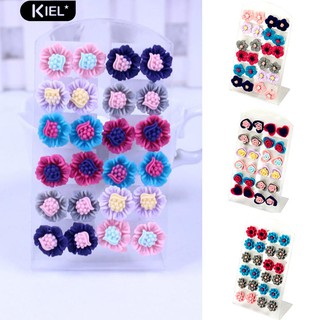 Kiel 12 คู่ดอกไม้ Multicolor เรซิ่นตุ้มหูต่างหูตั้งเครื่องประดับผู้หญิง