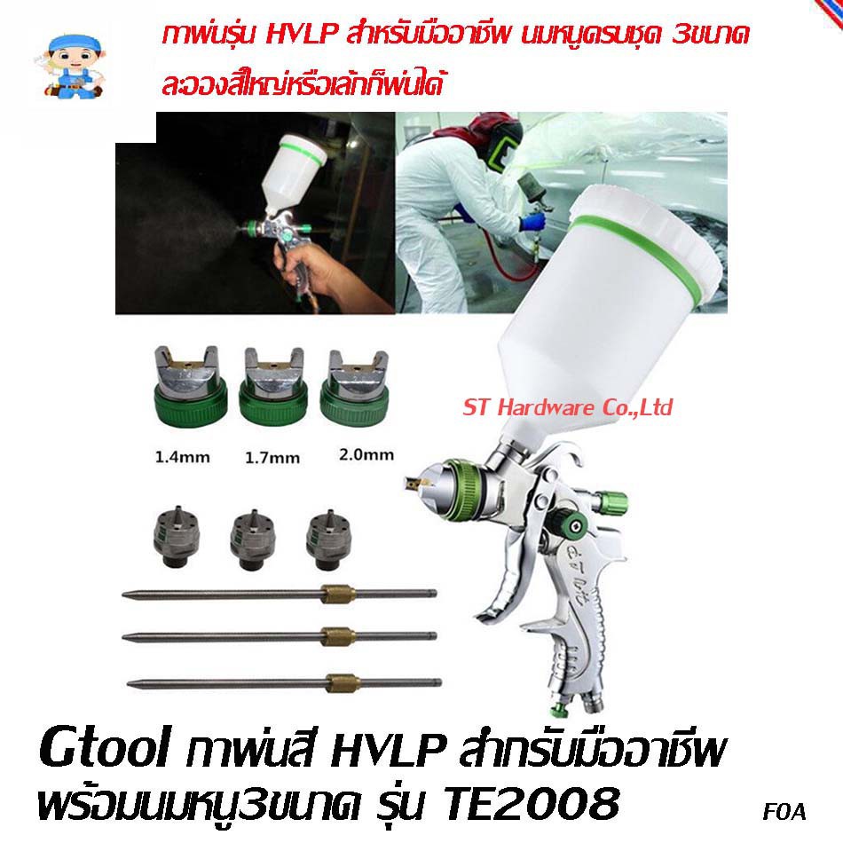 ST Hardware Gtool กาพ่นสีถ้วยบน HVLP ปริมาณสีมากกินลมน้อย สำหรับมืออาชีพขนาด 3ชุด 1.4, 1.7, 2.0 มม ร