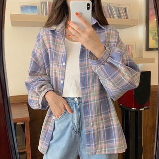 เสื้อเชิ้ตผู้หญิง เสื้อเชิ้ตผู้หญิงแขนยาว เสื้อเชิ้ตเกาหลี เสื้อเชิ๊ตผู้หญิง เสื้อลายสก๊อต