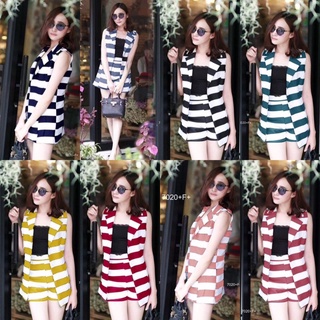 MM7020 Set 2 ชิ้น เสื้อสูทลายทาง+กางเกงขขาสั้น Set of 2 pieces: striped suit jacket + shorts