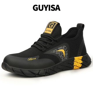 Guyisa รองเท้าเซฟตี้ผู้ชาย หัวเหล็ก พื้นยาง สวมใส่ได้ พร้อมส่ง COD