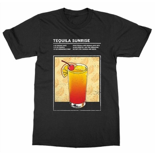 เสื้อยืดผ้าฝ้ายTequila Sunrise เสื้อยืดลําลอง แขนสั้น พิมพ์ลายเครื่องดื่มค็อกเทล แอลกอฮอล์ บาร์เทนเดอร์ บูซ แฮปปี้อาวร์L