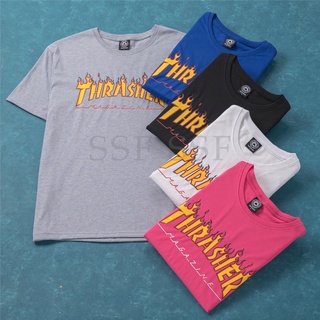 Tee เสื้อยืดสีพื้น เสื้อยืดแขนสั้นลาย Thrasher Flame เสื้อยืด unisex โอเวอร์ไซส์ Loosefit #8 G.j