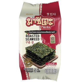 มาชิตะสาหร่ายอบสไตล์เกาหลีรสสไปซี่ 5กรัม Masita Roasted Seaweed Korean Style Spicy Flavor 5g.