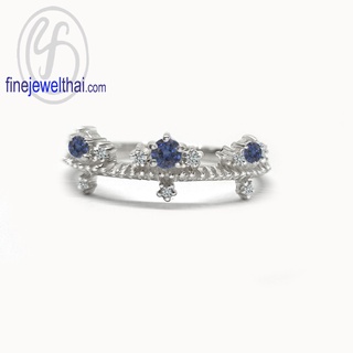 Finejewelthai-แหวนมงกุฎ-แหวนเจ้าหญิง-แหวนไพลิน-ไพลินแท้-แหวนเพชรCZ-แหวนเงินแท้-Blue-Sapphire-Silver-Ring-R1396bl