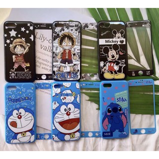 มาใหม่ เคส+ฟิล์มกระจกลายการ์ตูน เคสพร้อมฟิล์มเคสซิลิโคนฟิล์มกระจกสำหรับรุ่น 7/8/ES/6/6S/7p/8p/6splus/6plus