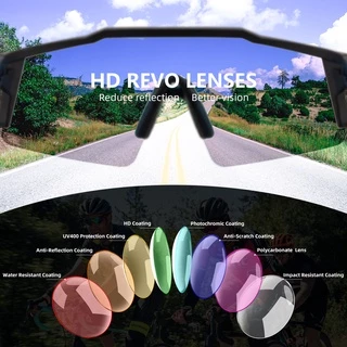 Kapvoe แว่นตากันแดด UV400 เลนส์โฟโตโครมิก สีแดง สีฟ้า สําหรับขี่จักรยาน