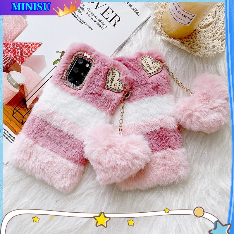 เคสโทรศัพท์มือถือ ผ้ากํามะหยี่ขนนิ่ม ขนปุย ลายหัวใจน่ารัก อบอุ่น สําหรับ Samsung Galaxy A13 A23 A33 A53 A73 A02 A02S A03 A03S A03Core