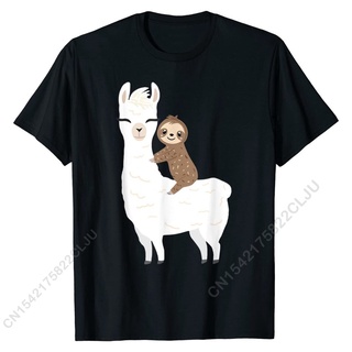 เสื้อยืด ผ้าฝ้าย พิมพ์ลาย Sloth Riding Llama เหมาะกับของขวัญวันเกิด สําหรับผู้ชาย และผู้หญิง