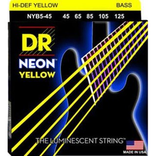 สายกีต้าร์เบส 5 สาย DR Neon Hi-Def Bass Strings เรืองแสง - สีเหลือง รุ่น NYB5-45