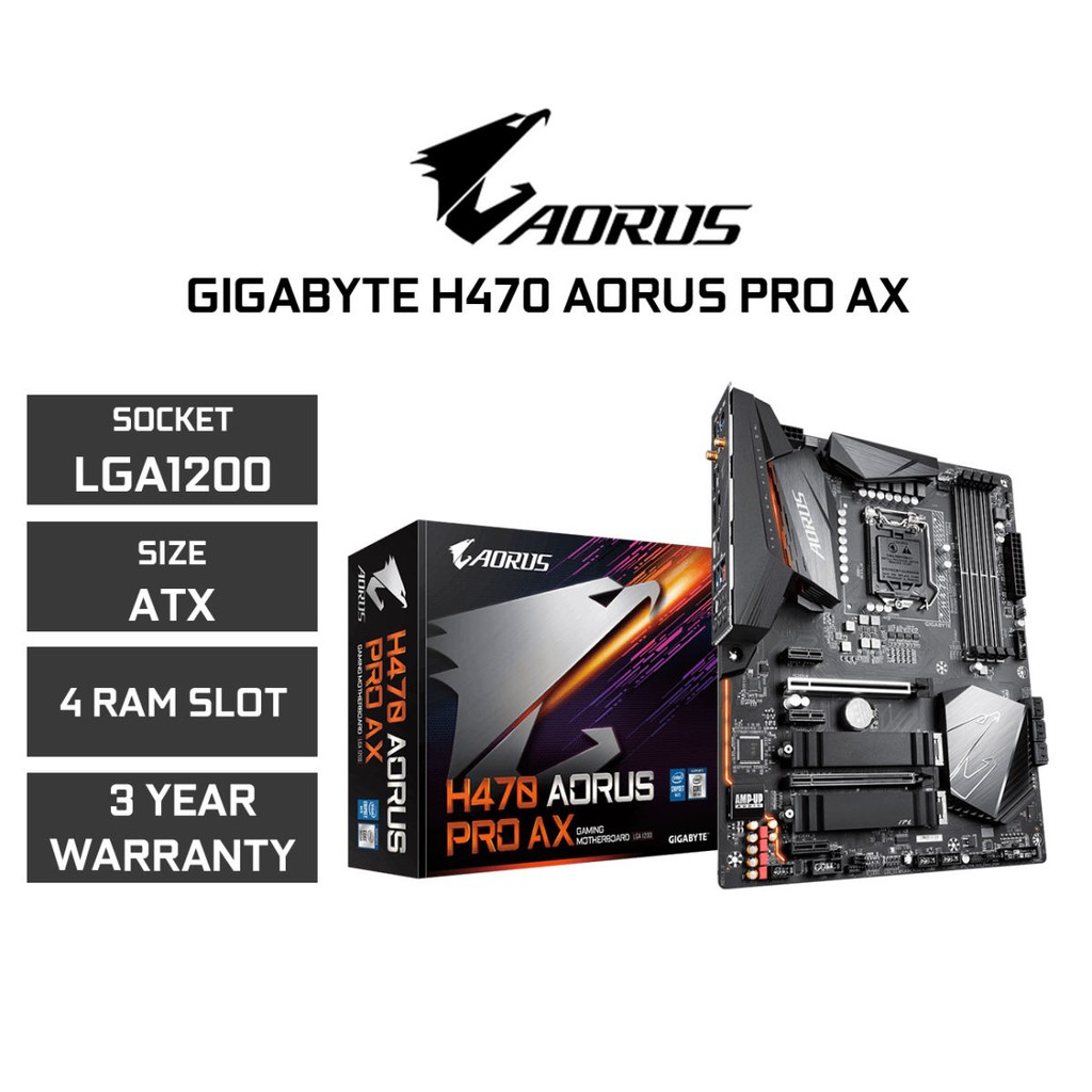 MAINBOARD (เมนบอร์ด) 1200 GIGABYTE H470 AORUS PRO AX Warranty 3 - Y