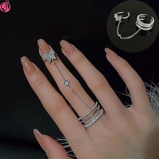 【xijing3】 Butterfly chain ring personality fashion punk style knuckle ring