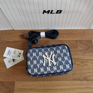 MLB JACQUARD MONOGRAM CROSS BODY BAG  กระเป๋าสะพายสียีนส์ สีกรม  Size : 18 × 11.5 × 5.5cm