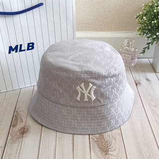 MLB monogram jacquard bucket hat NY หมวกปีกสีเทา logo NY  Size: 57cm.