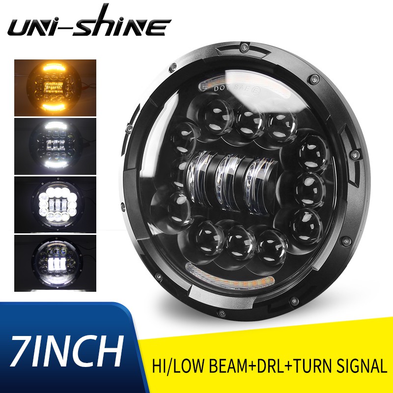 UNI-SHINE 7 นิ้วรอบ LED ไฟหน้า 4X4 Amber สีขาว 3500K / 6500K มุม, E-Mark ได้รับการอนุมัติ 6000K Hi /