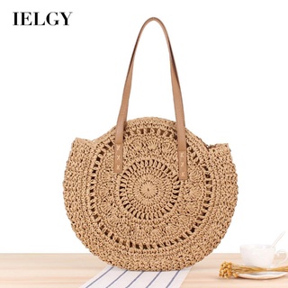 IELGY simple round one shoulder straw womens bag beach fashion