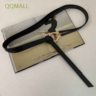 Qqmall เข็มขัดหนัง PU ปรับได้ บาง ผู้หญิง เสื้อกันหนาว ชุดเดรส ไม่ต้องเจาะ ผูกปม สายรัดเอว