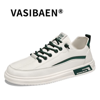 VASIBAEN ฤดูร้อนใหม่รองเท้าลำลองสีขาวผู้ชายรองเท้าหนังแนวโน้มแบน