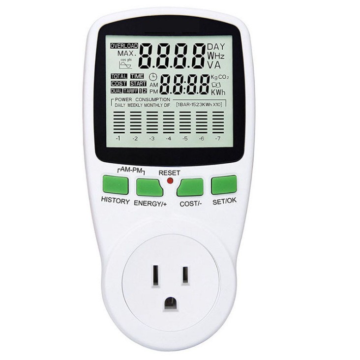 ปลั๊กมิเตอร์ วัดกระแส แรงดัน กำลังไฟฟ้า แปลงเป็นค่าไฟ Digital LCD Energy Meter Watt meter Electricit
