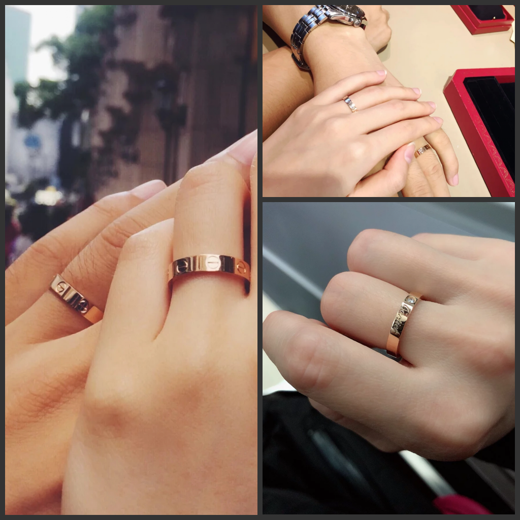 วงแหวนแต่งงาน LOVE ไม่มีสีชมพูเพชร สามารถเลือกกล่องได้