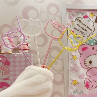 หลอดดูดน้ำพลาสติก ลาย Hello Kitty ใช้ซ้ำได้